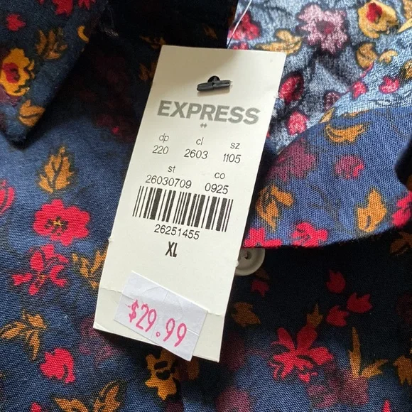 NWT Express mens floral long sleeve button down - Picture 4 of 7